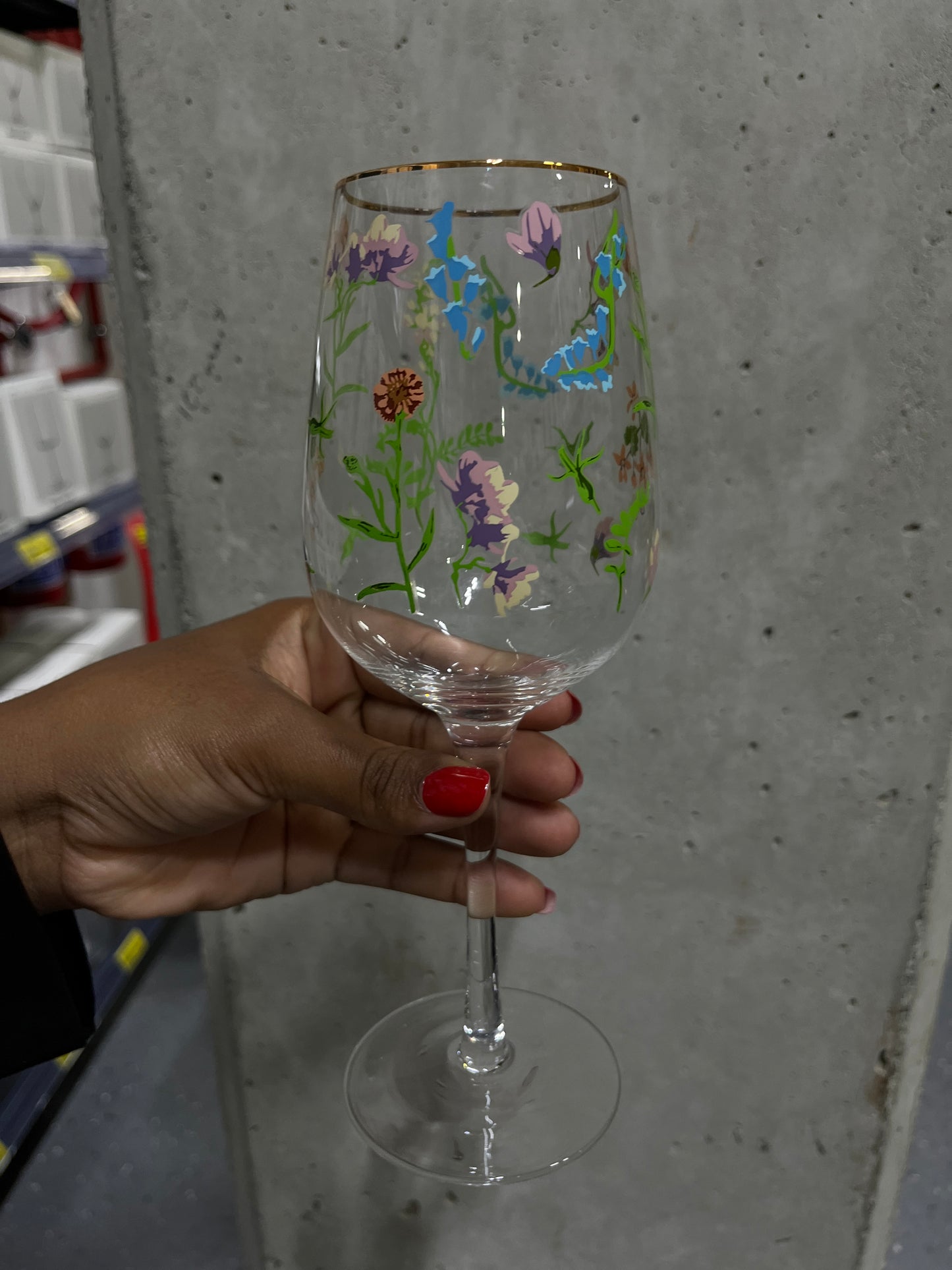 Wildflower Meadow Stemmed Wine Glasses – Gold Rimmed (Set of 2)