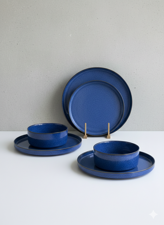 Artisanal Stoneware Collection: Matte Black & Coastal Blue Reactive Glaze
