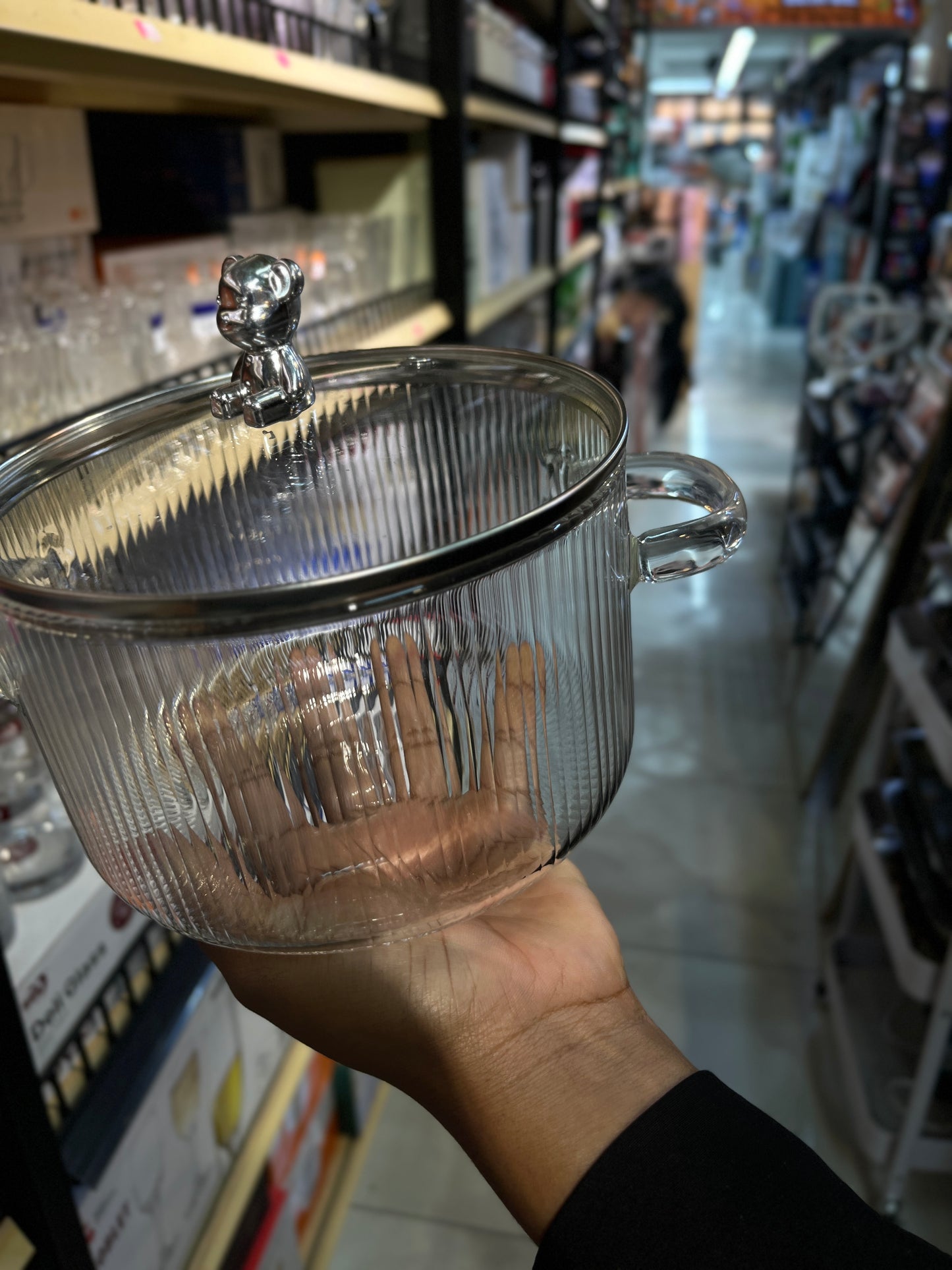 Little Bear Ribbed Glass Simmer Pot – Heat-Resistant Borosilicate