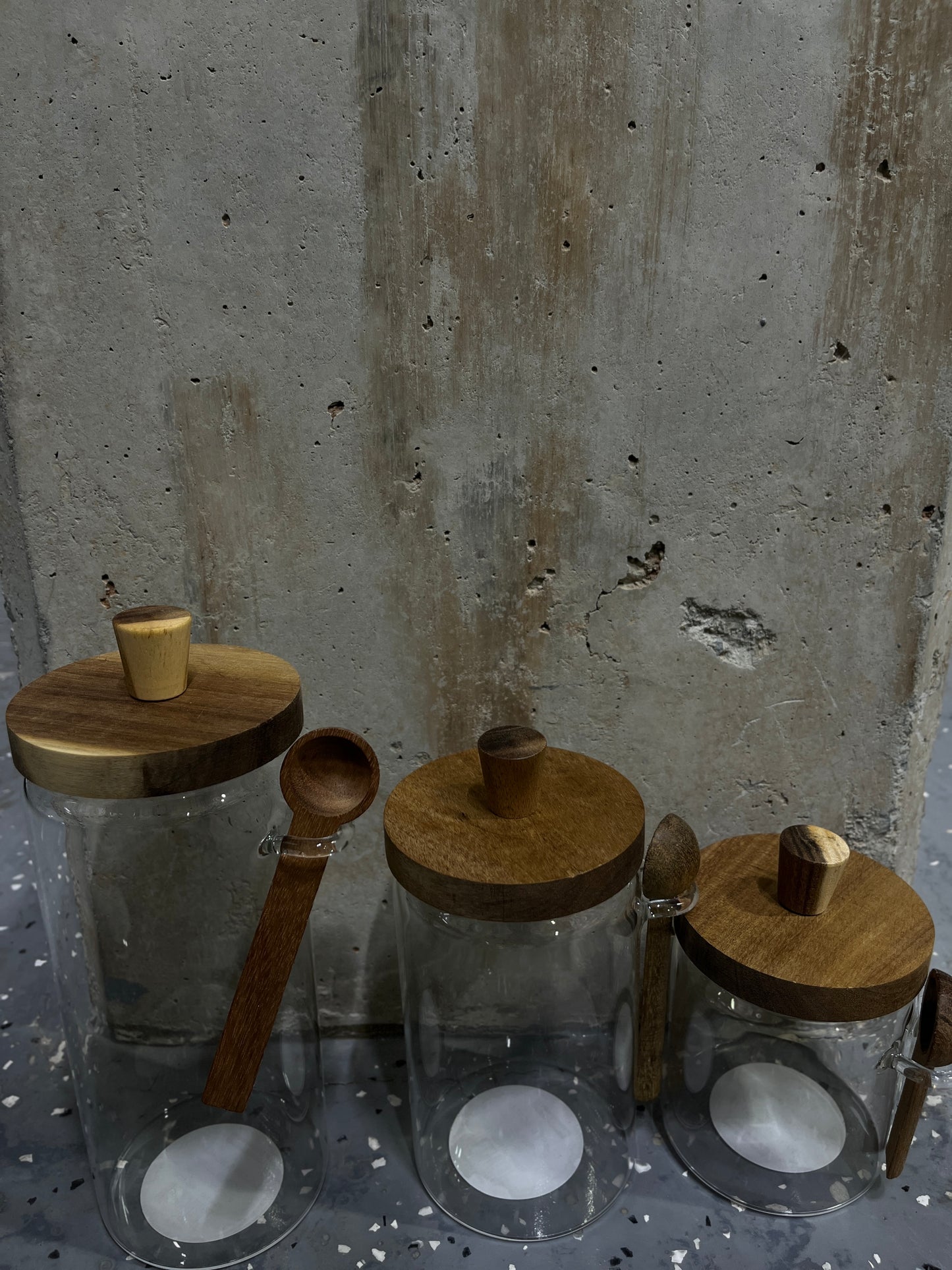 Glass Utility Jar with Wood-Effect Lid & Integrated Spoon