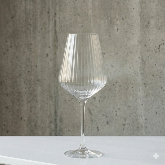 Linear Ribbed Flat-Bottom Wine Glasses – Modern Fluted Design (Set of 2)
