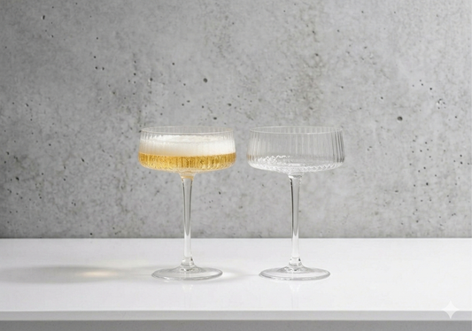 Ribbed Crystal Champagne Coupes – Set of 2