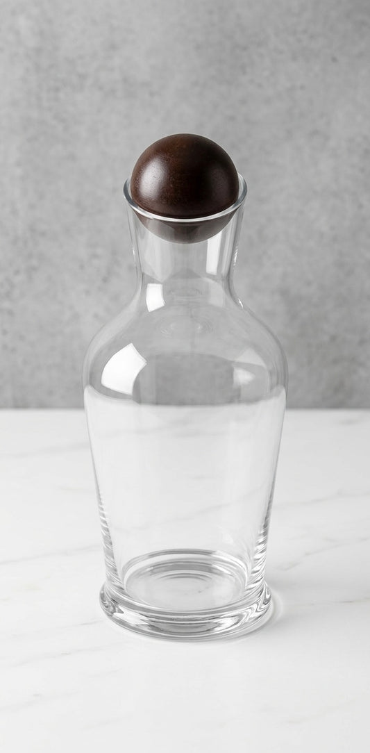 The Orbital Glass Carafe with Dark Wood Sphere