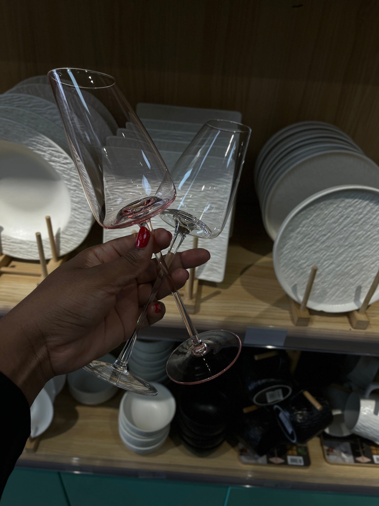 Aurora Slanted Rim Champagne Flutes | Hand-Blown Angled Crystal Glassware | Set of 2 (Blush Pink & Crystal Clear)