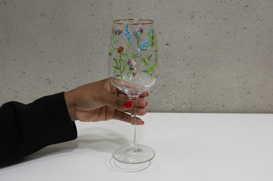 Wildflower Meadow Stemmed Wine Glasses – Gold Rimmed (Set of 2)