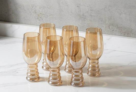 The Amber Ribbed Stem Glassware Set (6-Piece)