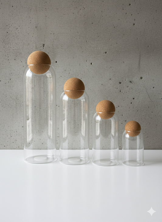 Minimalist Glass Storage Jar with Natural Cork Ball Lid
