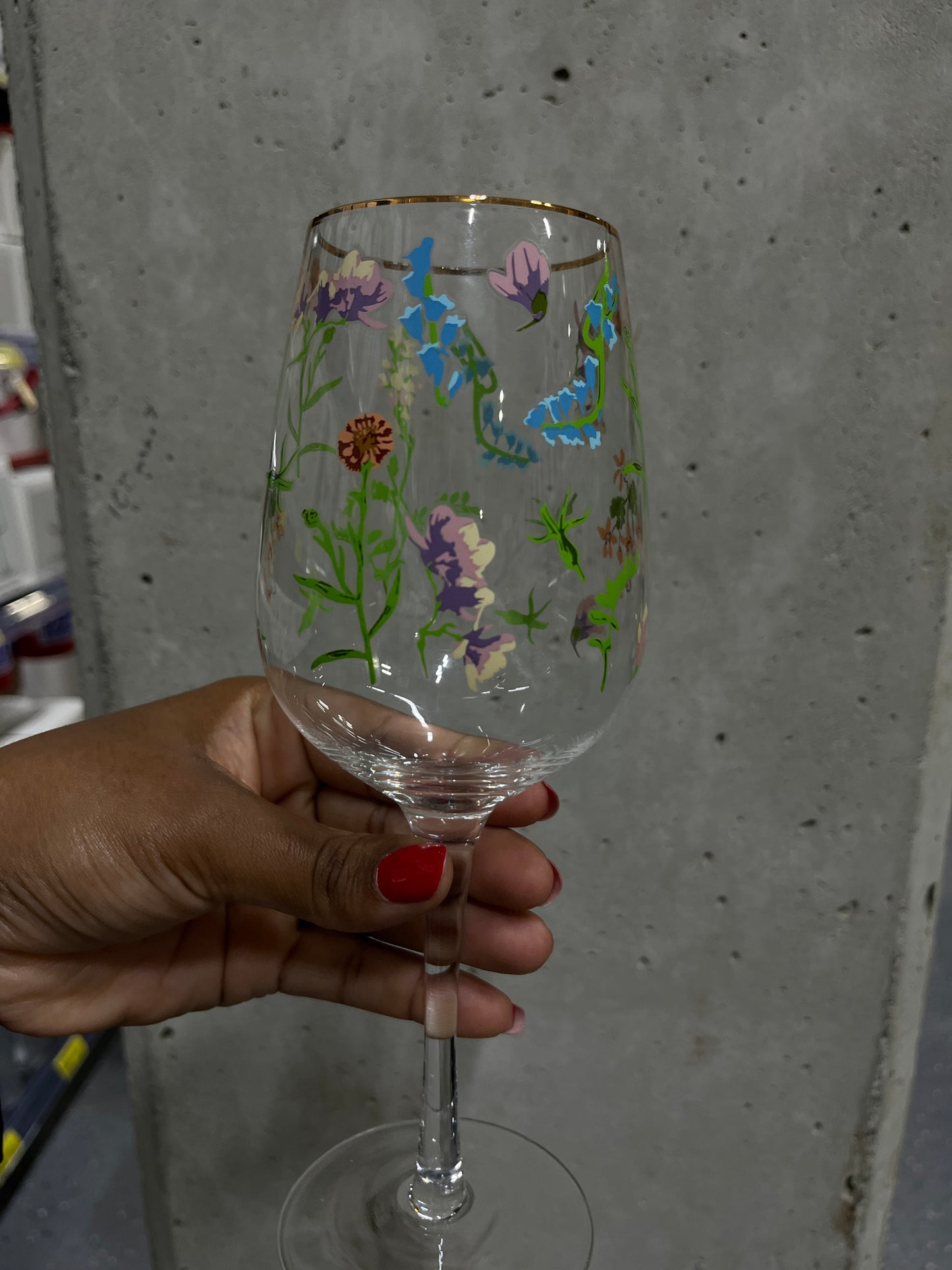 Wildflower Meadow Stemmed Wine Glasses – Gold Rimmed (Set of 2)