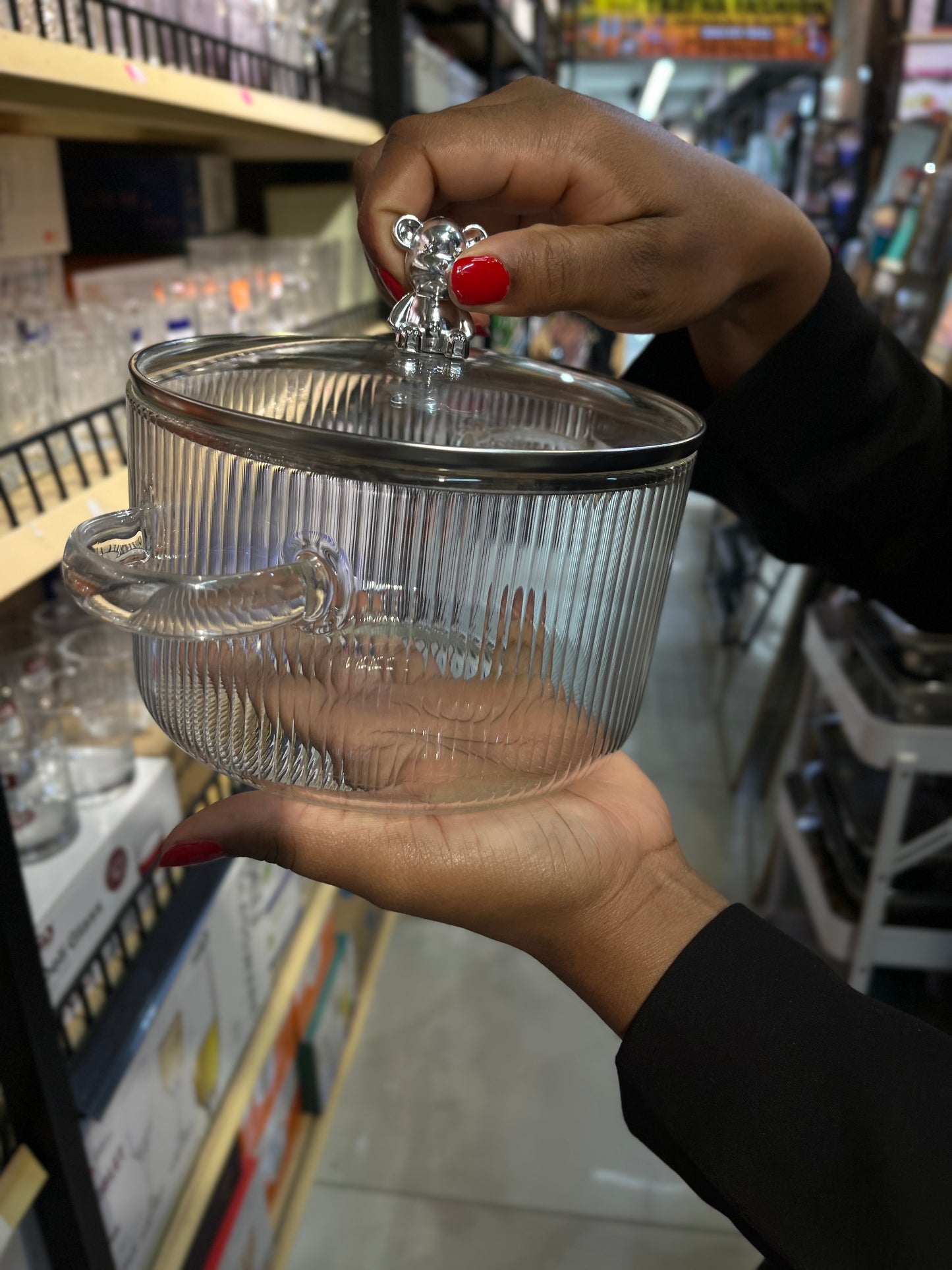 Little Bear Ribbed Glass Simmer Pot – Heat-Resistant Borosilicate